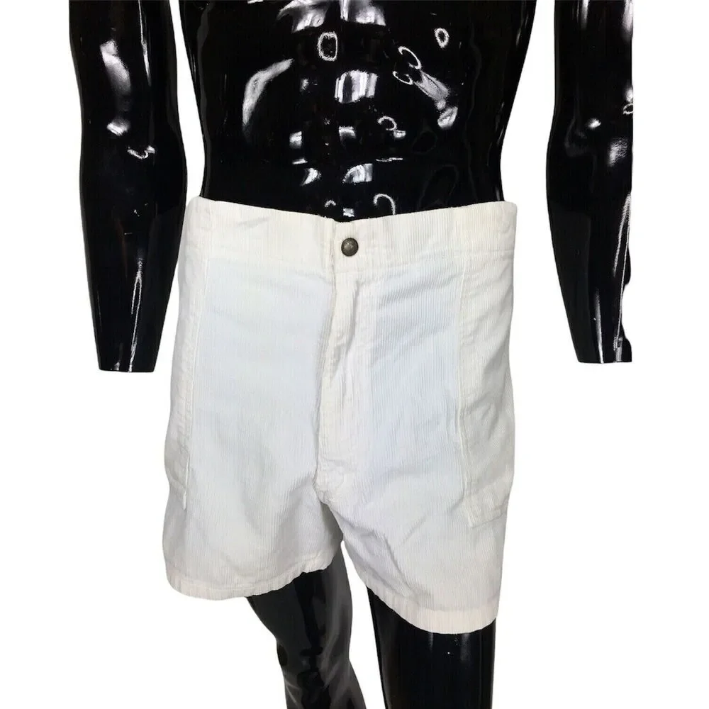 Vintage 80s Towncraft Corduroy Beach Surfer White Board Shorts Men's Size 42 - Picture 3 of 10